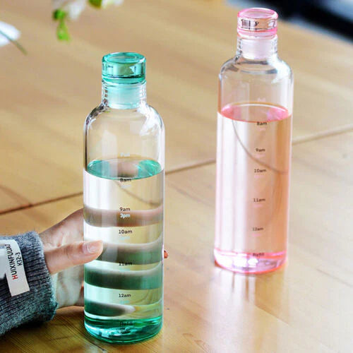 Premium Glass Water Bottle with Time Markings – Eco-Friendly BPA-Free Hydration Tracker for Travel & Daily Use