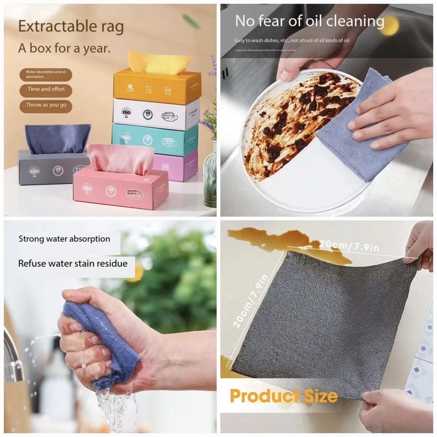 Multi-Purpose Cleaning Microfibre Cloths – Extractable, Disposable, Strong Water Absorption | Oil & Water Absorbent Non-Woven Wipes