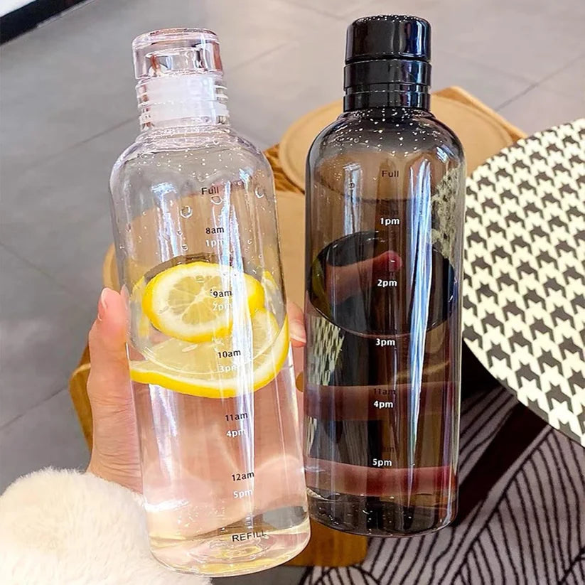Premium Glass Water Bottle with Time Markings – Eco-Friendly BPA-Free Hydration Tracker for Travel & Daily Use