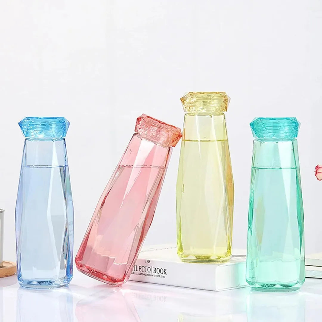 Diamond-Top Crystal Water Bottle – Leakproof, Reusable & Lightweight – Perfect for School, Sports & Outdoor Use