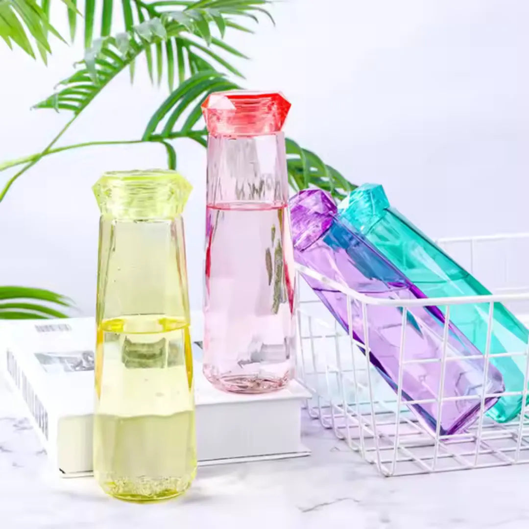 Diamond-Top Crystal Water Bottle – Leakproof, Reusable & Lightweight – Perfect for School, Sports & Outdoor Use