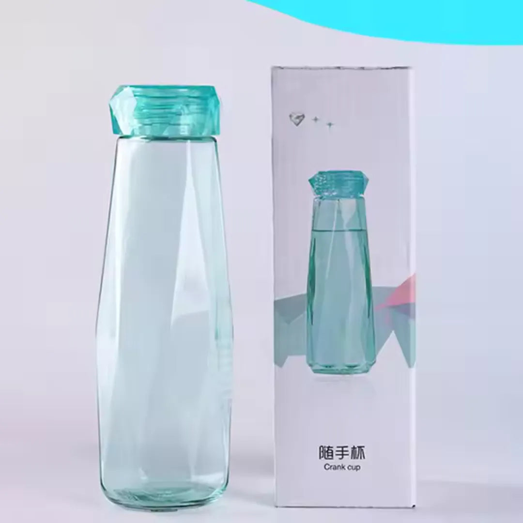 Diamond-Top Crystal Water Bottle – Leakproof, Reusable & Lightweight – Perfect for School, Sports & Outdoor Use