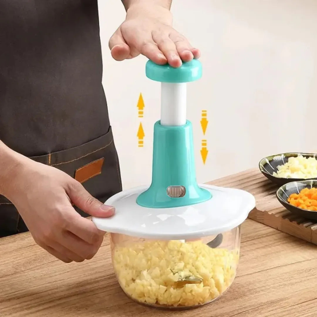 Hand Press 2-in-1 Manual Food Chopper & Mixer with Handle | Multifunctional Mini Food Processor, Vegetable Cutter, Meat Mincer, Egg Beater & Grinder – Express Kitchen Tool