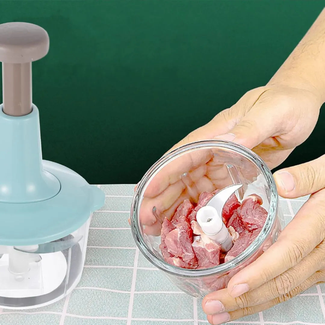 Hand Press 2-in-1 Manual Food Chopper & Mixer with Handle | Multifunctional Mini Food Processor, Vegetable Cutter, Meat Mincer, Egg Beater & Grinder – Express Kitchen Tool
