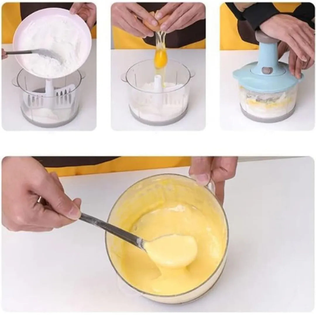 Hand Press 2-in-1 Manual Food Chopper & Mixer with Handle | Multifunctional Mini Food Processor, Vegetable Cutter, Meat Mincer, Egg Beater & Grinder – Express Kitchen Tool