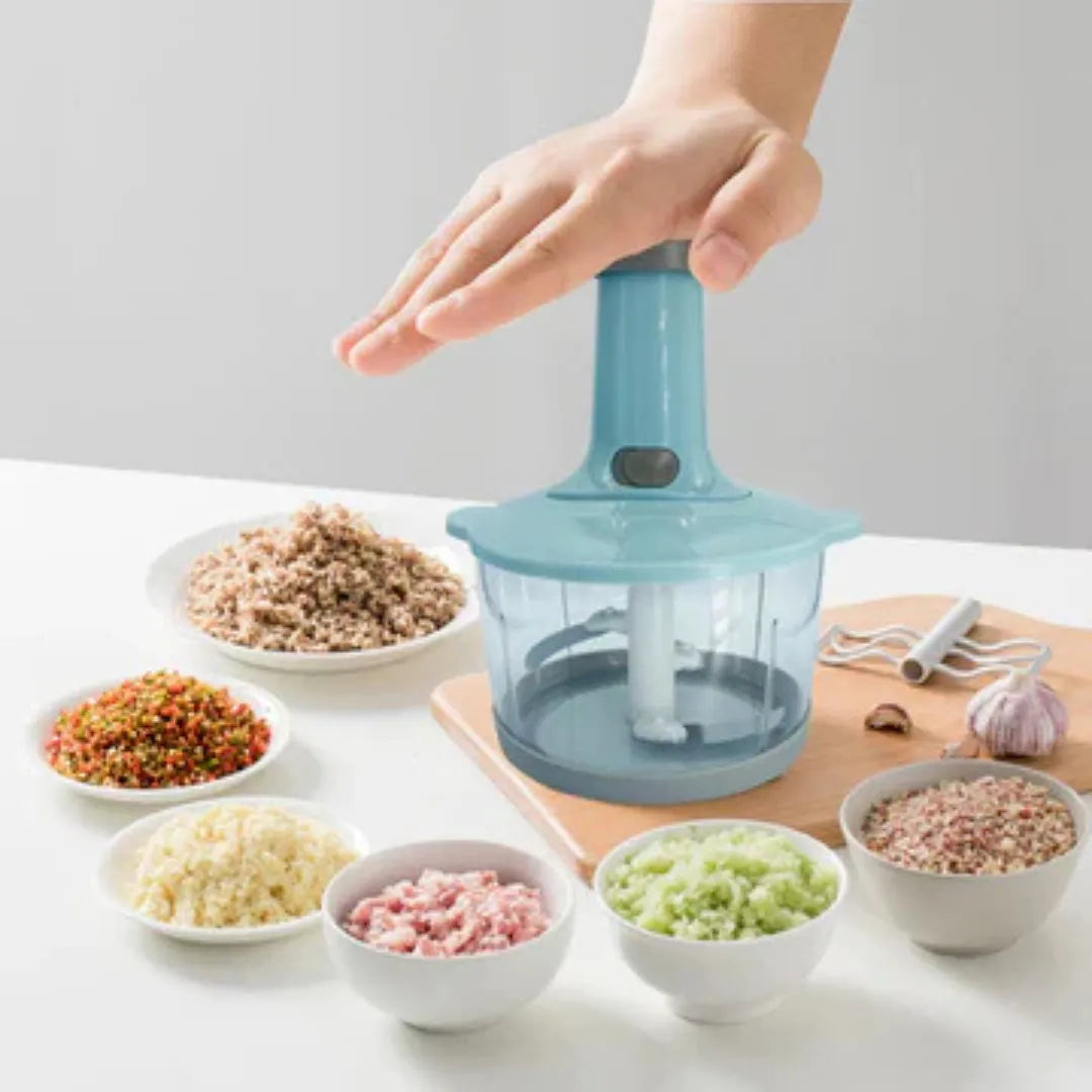 Hand Press 2-in-1 Manual Food Chopper & Mixer with Handle | Multifunctional Mini Food Processor, Vegetable Cutter, Meat Mincer, Egg Beater & Grinder – Express Kitchen Tool