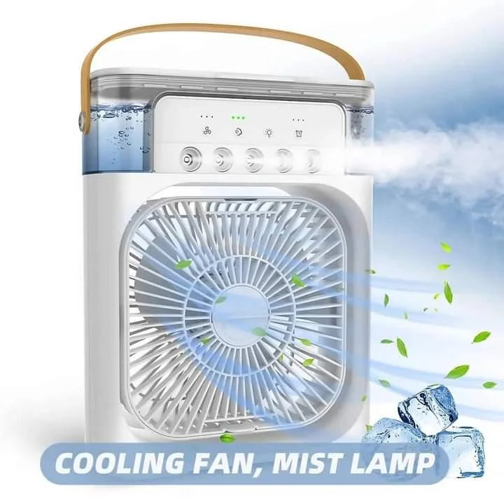 Mini AC Portable LED Room Cooler – 3-in-1 Table Fan, Humidifier & LED Light