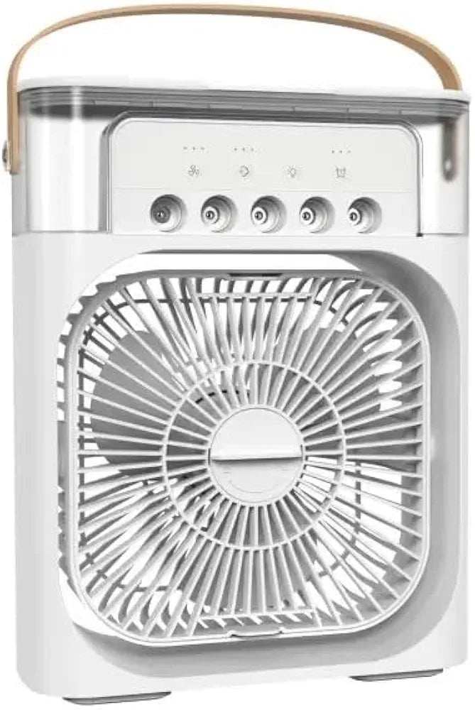 Mini AC Portable LED Room Cooler – 3-in-1 Table Fan, Humidifier & LED Light