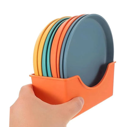 Multicolor Plastic Plate Set with Holder – Durable, Lightweight, Reusable Dining Plates – Plates for Kitchen, Serving & Parties