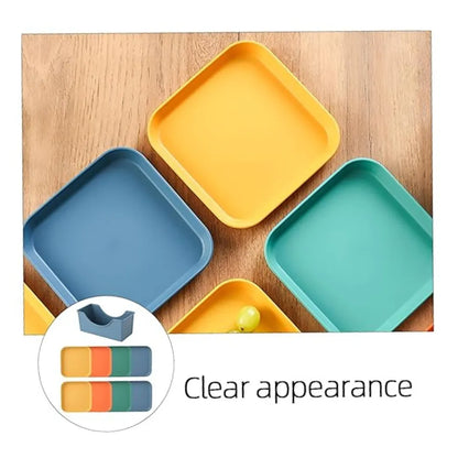 Multicolor Plastic Plate Set with Holder – Durable, Lightweight, Reusable Dining Plates – Plates for Kitchen, Serving & Parties