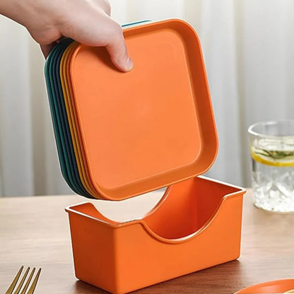 Multicolor Plastic Plate Set with Holder – Durable, Lightweight, Reusable Dining Plates – Plates for Kitchen, Serving & Parties