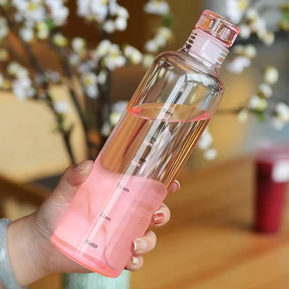 Premium Glass Water Bottle with Time Markings – Eco-Friendly BPA-Free Hydration Tracker for Travel & Daily Use