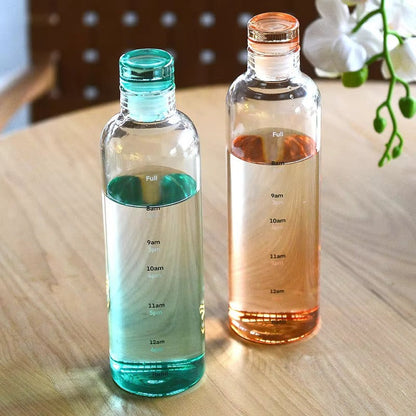 Premium Glass Water Bottle with Time Markings – Eco-Friendly BPA-Free Hydration Tracker for Travel & Daily Use