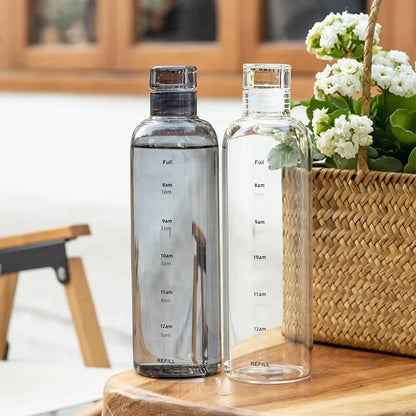 Premium Glass Water Bottle with Time Markings – Eco-Friendly BPA-Free Hydration Tracker for Travel & Daily Use