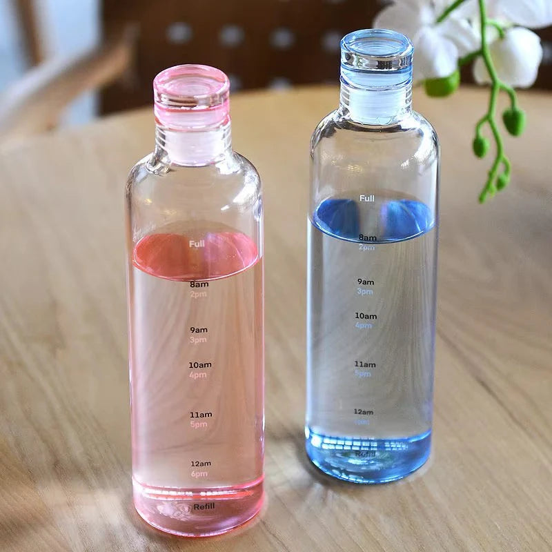 Premium Glass Water Bottle with Time Markings – Eco-Friendly BPA-Free Hydration Tracker for Travel & Daily Use