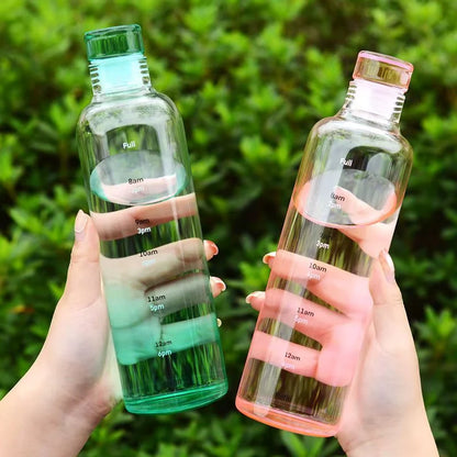 Premium Glass Water Bottle with Time Markings – Eco-Friendly BPA-Free Hydration Tracker for Travel & Daily Use