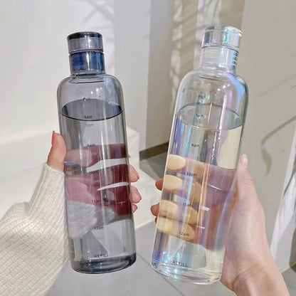 Premium Glass Water Bottle with Time Markings – Eco-Friendly BPA-Free Hydration Tracker for Travel & Daily Use