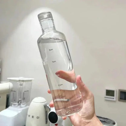 Premium Glass Water Bottle with Time Markings – Eco-Friendly BPA-Free Hydration Tracker for Travel & Daily Use