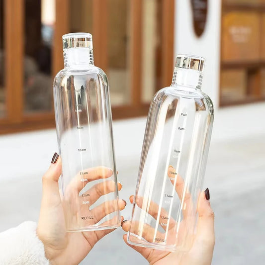 Premium Glass Water Bottle with Time Markings – Eco-Friendly BPA-Free Hydration Tracker for Travel & Daily Use