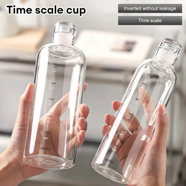 Premium Glass Water Bottle with Time Markings – Eco-Friendly BPA-Free Hydration Tracker for Travel & Daily Use