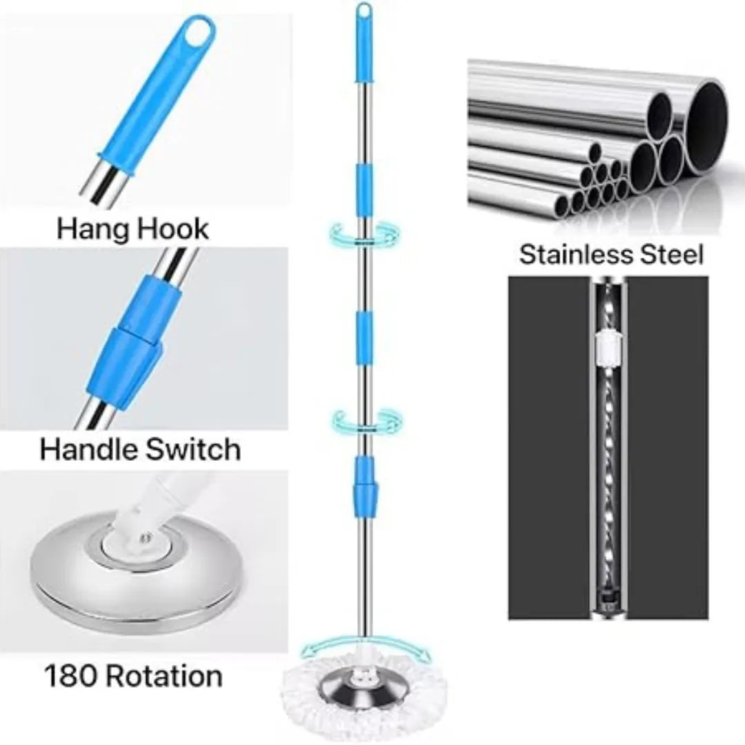 360° Spin Mop Bucket Set with Handle | Floor Cleaning Mop with Stainless Steel Rod, Microfiber Refill – Easy Home Cleaning Tool