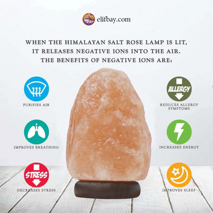 Himalayan Salt Lamp with Wooden Base – Natural Air Purifier & Relaxing Glow