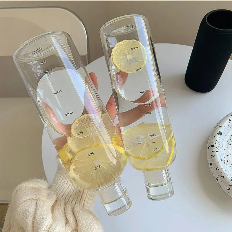 Premium Glass Water Bottle with Time Markings – Eco-Friendly BPA-Free Hydration Tracker for Travel & Daily Use