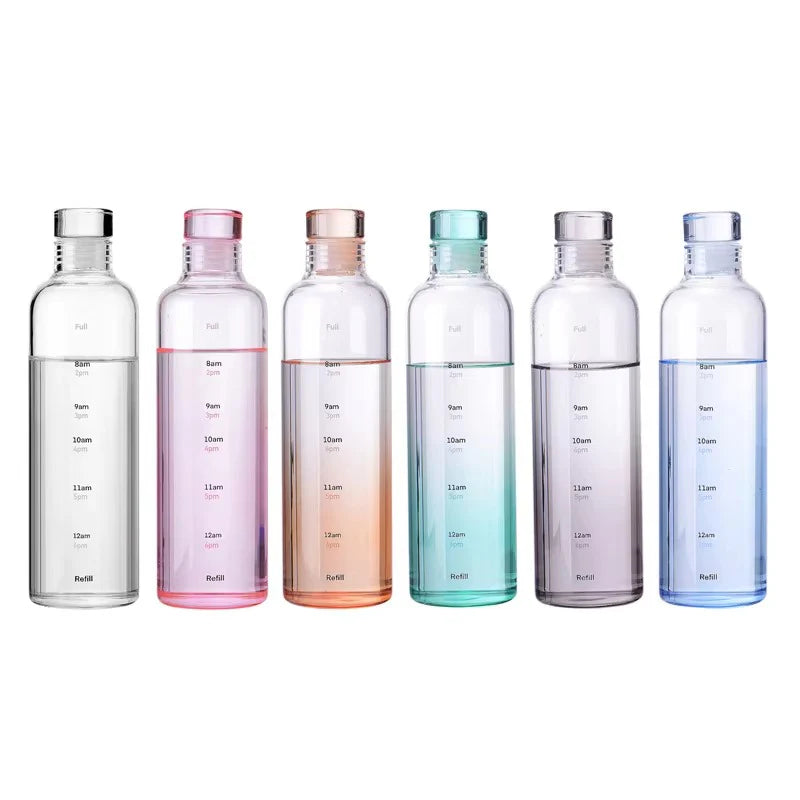 Premium Glass Water Bottle with Time Markings – Eco-Friendly BPA-Free Hydration Tracker for Travel & Daily Use