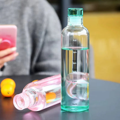 Premium Glass Water Bottle with Time Markings – Eco-Friendly BPA-Free Hydration Tracker for Travel & Daily Use