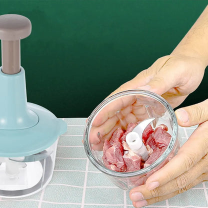 Hand Press 2-in-1 Manual Food Chopper & Mixer with Handle | Multifunctional Mini Food Processor, Vegetable Cutter, Meat Mincer, Egg Beater & Grinder – Express Kitchen Tool