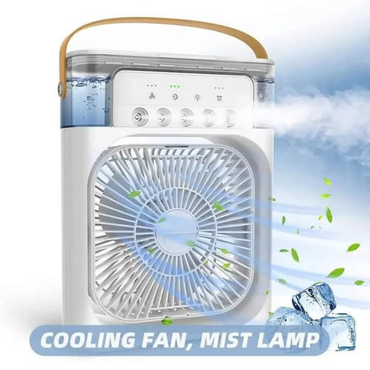 Mini AC Portable LED Room Cooler – 3-in-1 Table Fan, Humidifier & LED Light