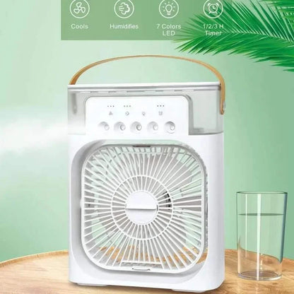 Mini AC Portable LED Room Cooler – 3-in-1 Table Fan, Humidifier & LED Light