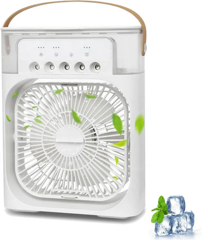 Mini AC Portable LED Room Cooler – 3-in-1 Table Fan, Humidifier & LED Light