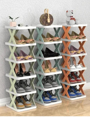 Multifunctional X-Shaped Foldable Shoe Rack